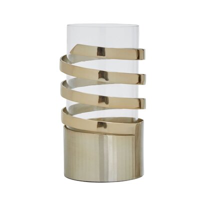 Peninstead Small Vertical Textured Gold Metal Hurricane Candle Holder