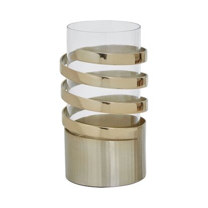 Peninstead Small Vertical Textured Gold Metal Hurricane Candle Holder