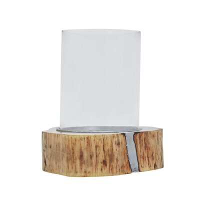Jularridge Large Acacia and Glass Hurricane Candle Holder
