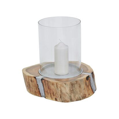 Jularridge Large Acacia and Glass Hurricane Candle Holder