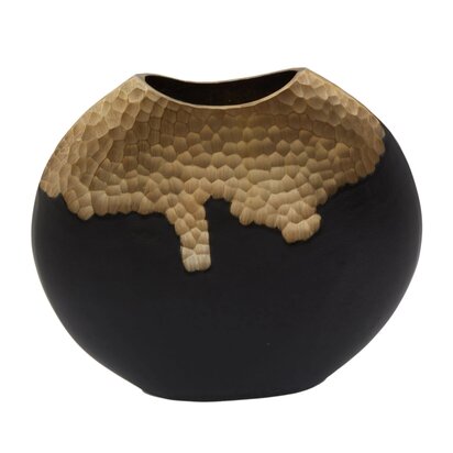 Theonora Large Black and Gold Round Vase