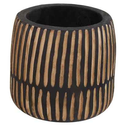 Emermont Large Engraved Natural And Black Wooden Planter