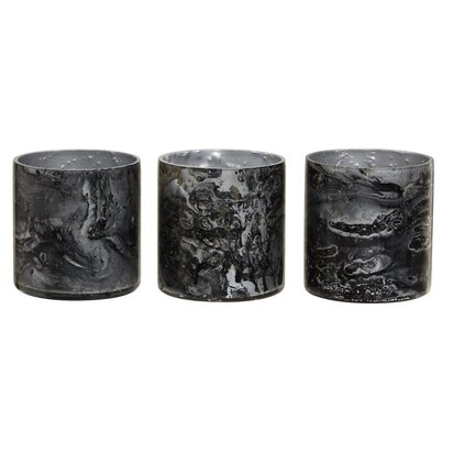 Caliswick Set Of 3 Grey Marble Effect Tealight Holders