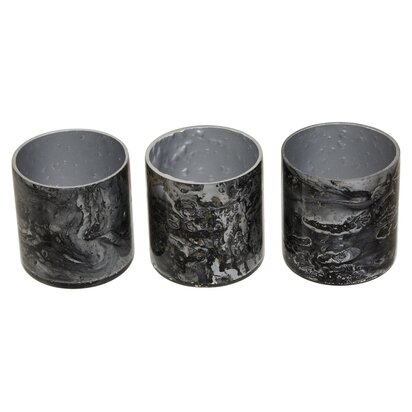 Caliswick Set Of 3 Grey Marble Effect Tealight Holders