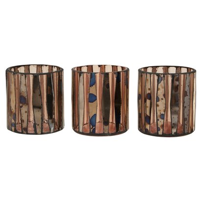 Niaelley Set Of 3 Pink Antique Finish Glass Tealight Holders