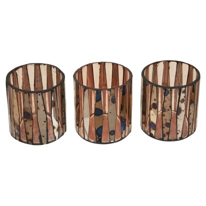 Niaelley Set Of 3 Pink Antique Finish Glass Tealight Holders