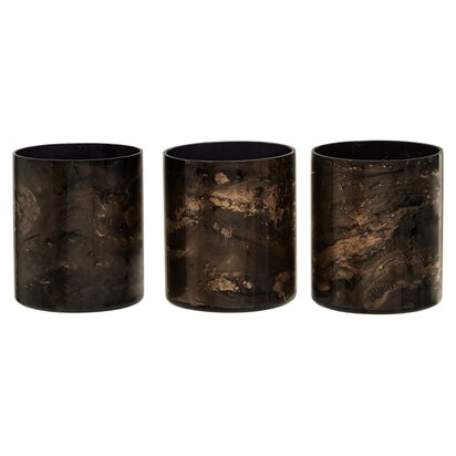 Niaelley Set Of 3 Black And Gold Tealight Holders