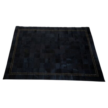 Niaestead Safira Small Black hair on leather Patchwork Rug With Gold Studs