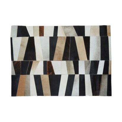 Niaestead Safira Small Geometric Striped Hair on Leather Patchwork Rug
