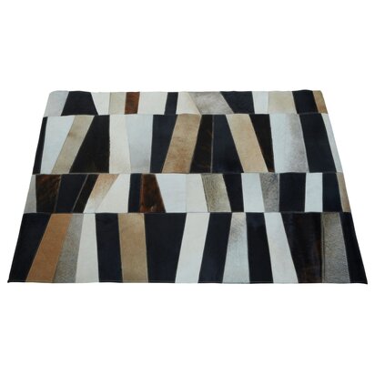 Niaestead Safira Small Geometric Striped Hair on Leather Patchwork Rug