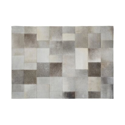 Niaestead Safira Small Grey Hair on Leather Patchwork Rug