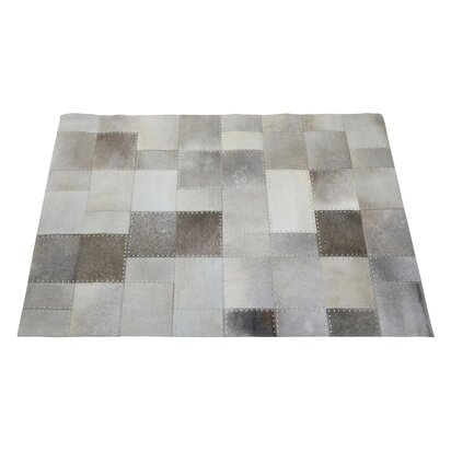 Niaestead Safira Small Grey Hair on Leather Patchwork Rug