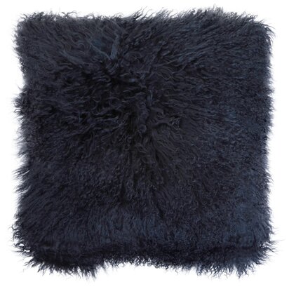 Niaestead Real Mongolian Fur Black Square Cushion