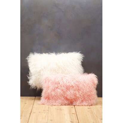 Niaestead Real Mongolian Fur Pink Rectangular Cushion