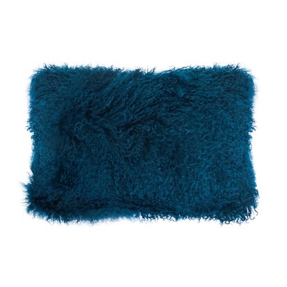 Niaestead Real Mongolian Fur Teal Rectangular Cushion