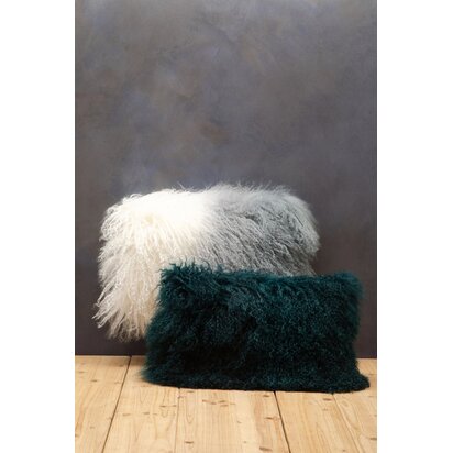 Niaestead Real Mongolian Fur Teal Rectangular Cushion