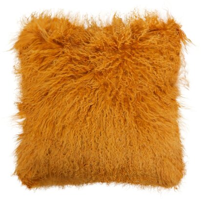 Niaestead Real Mongolian Fur Ochre Square Cushion