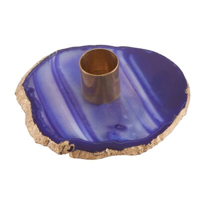 Alonhurst Agata Blue And Gold Candle Holder