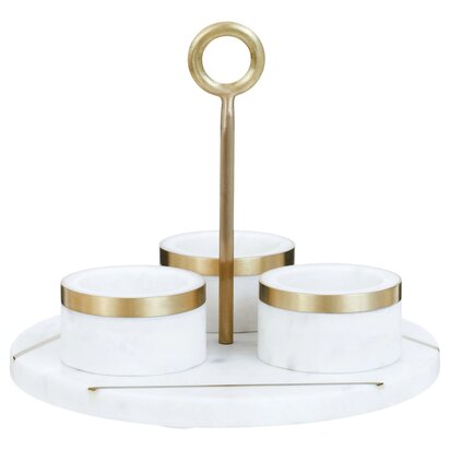 Alinell White Marble Condiment Set With Tray