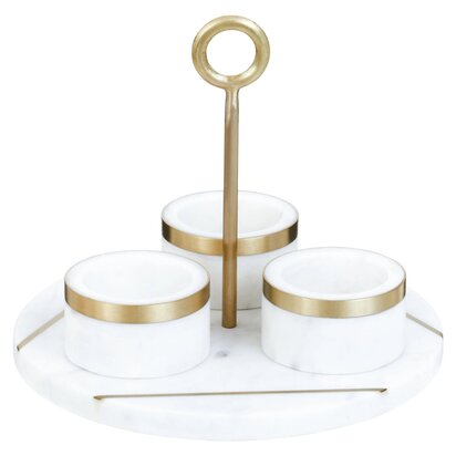 Alinell White Marble Condiment Set With Tray