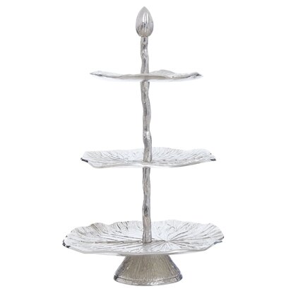 Delubourne Three Tier Lotus Leaf Silver Cake Stand