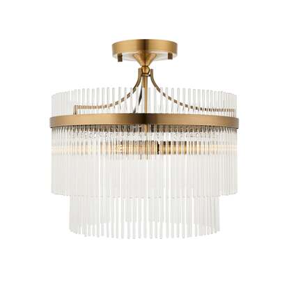 Marietta 3 Light Antique Brass & Glass Semi Flush Ceiling Light