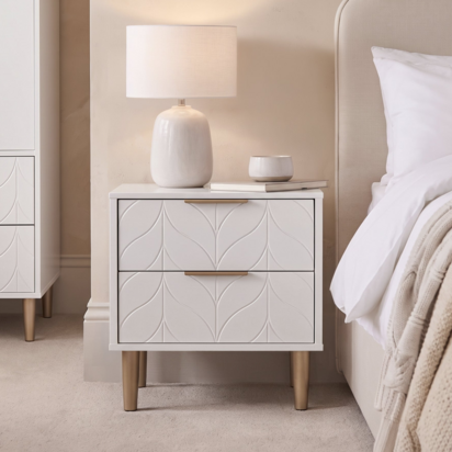 Gloria Bedside Table - White & Brass Effect