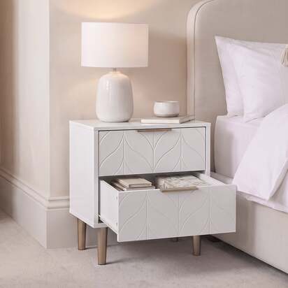 Gloria Bedside Table - White & Brass Effect