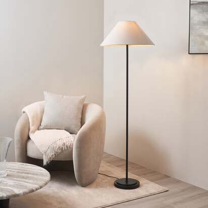 Arlo Matt Black Floor Lamp with Natural Linen Shade